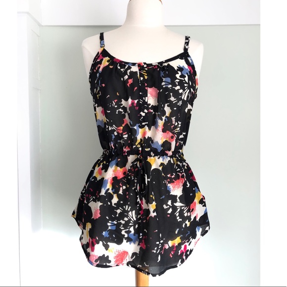 Black Abstract Floral Tunic Tank - Picture 1 of 6